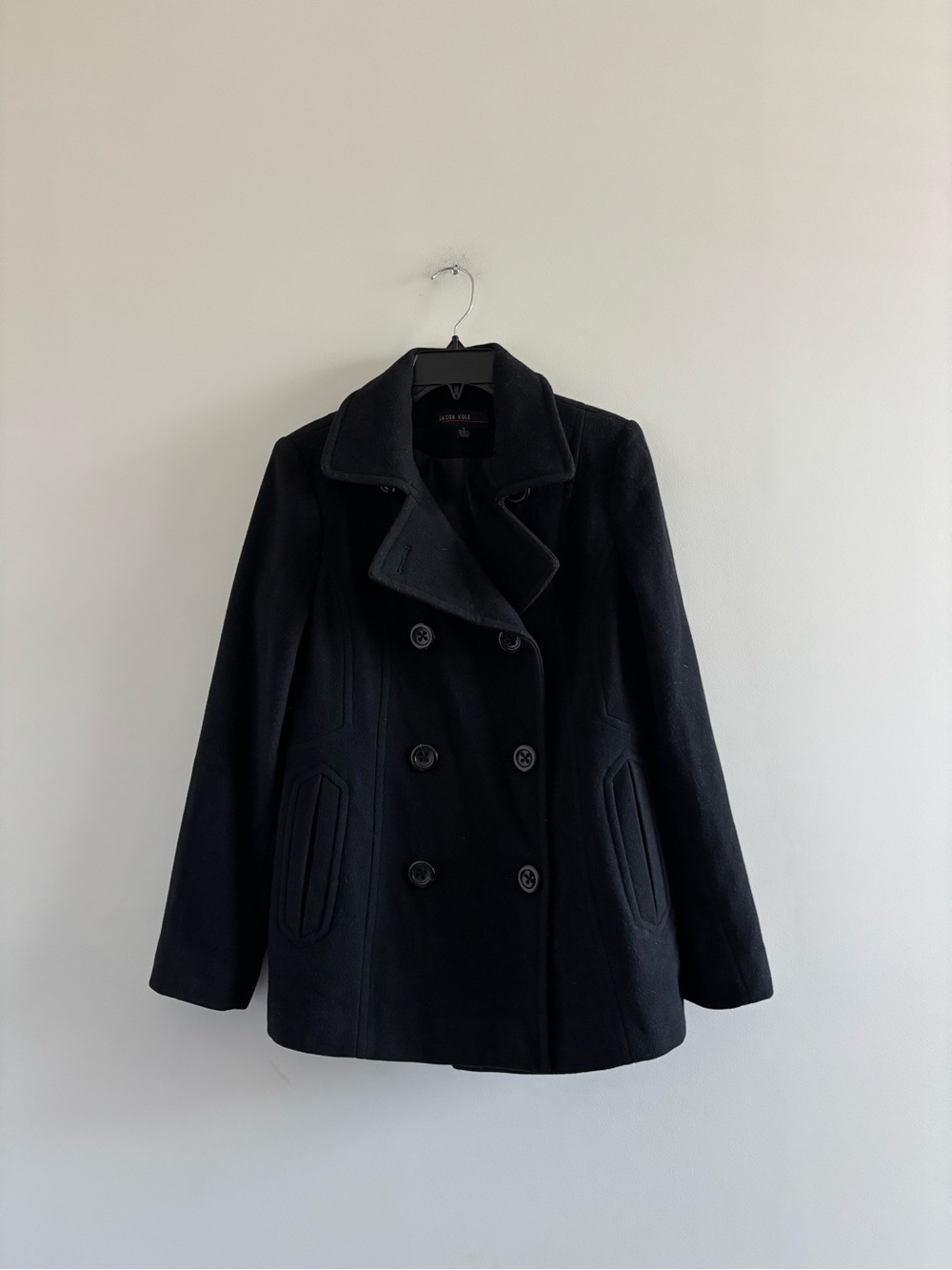 Vintage Jason Kole Pea Coat Black Wool Womens S Preppy Minimalist Academia 90s